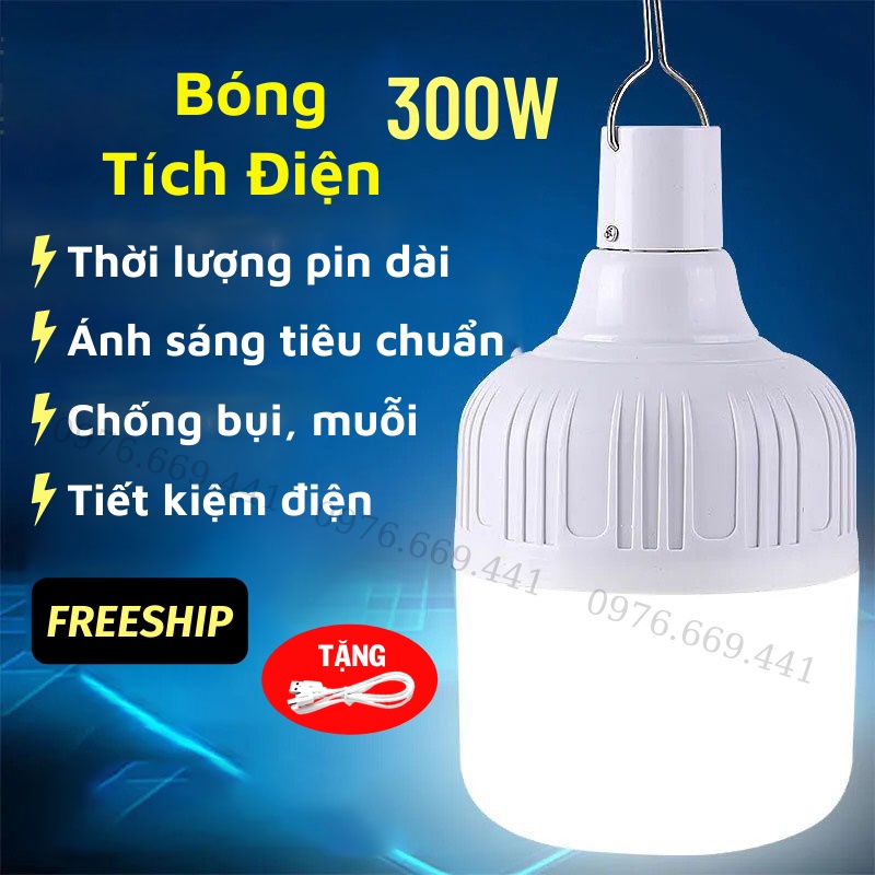 Đèn Tích Điện Bóng Đèn Led Tích Điện Bi 3 Chế Độ Sáng Kèm Sạc Siêu Bền Rọi Ray Asaki