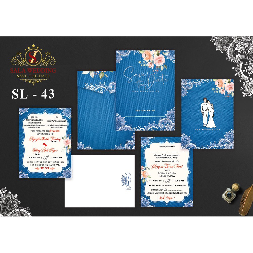 Thiệp cưới màu xanh SL43