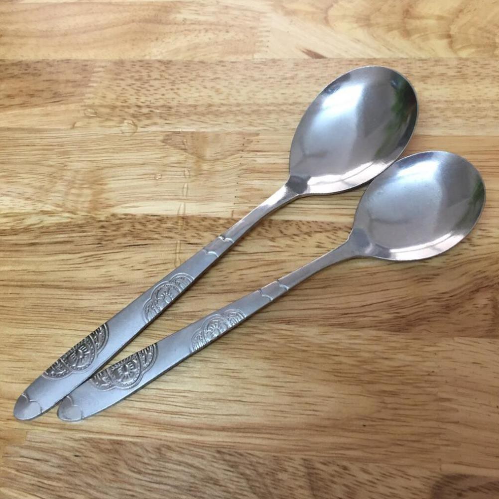 Thìa inox cán dài trạm khắc hoa văn nhiều mẫu