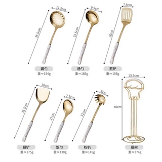 [KHÔNG KÈM GIÁ TREO]Bộ dụng cụ nhà bếp 6 món inox mạ vàng cán sứ vân đá sang trọng