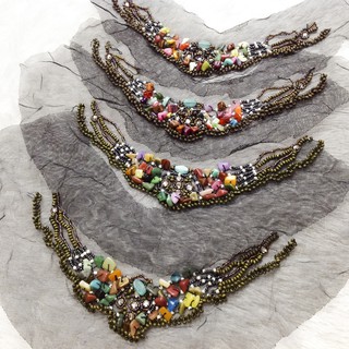 Ren viền cổ áo kết cườm đính đá trang trí áo đầm trang phục phong cách vintage