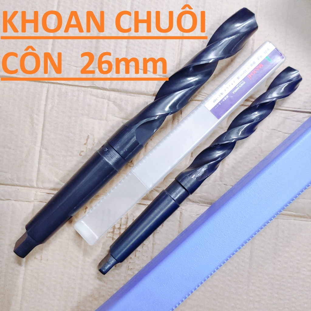 Mũi khoan chuôi côn 26mm, chuôi côn MT3, chiều dài lưỡi 165mm,chiều dài tổng 286mm