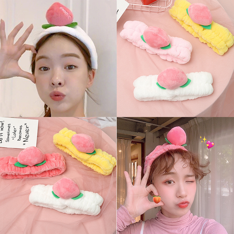 Băng đô vải nhung đính quà đào 3D mềm mại kiểu dáng thời trang phong cách Hàn Quốc