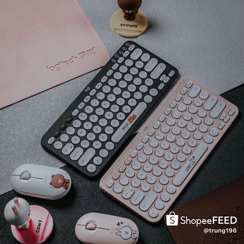 Bàn phím không dây + chuột không dây bluetooth chính hãng Logitech x Line Friends
