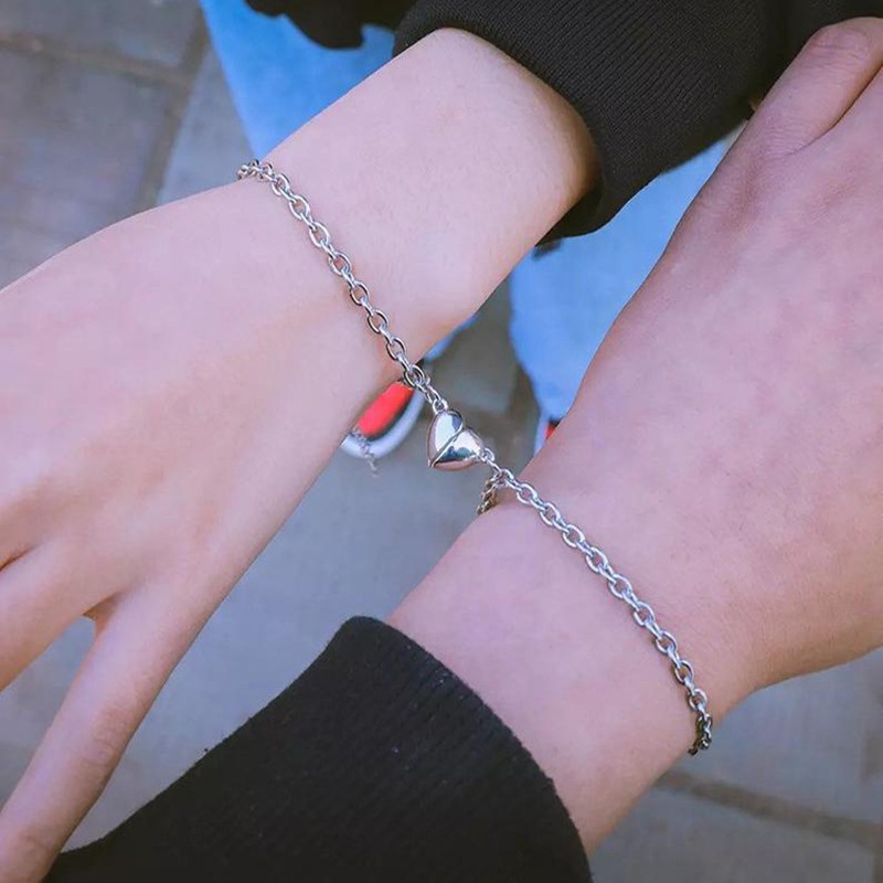 Vòng đeo tay đôi BELLA-BEE thiết kế mặt trời và mặt trăng hút nam châm khóa trái tim thời trang