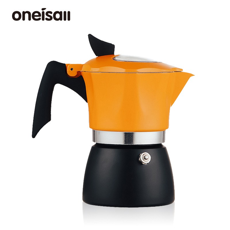 Ấm pha cà phê moka ONEISALL phong cách Ý màu cam đen thích hợp cho mọi người dung tích 150ml / 300ml