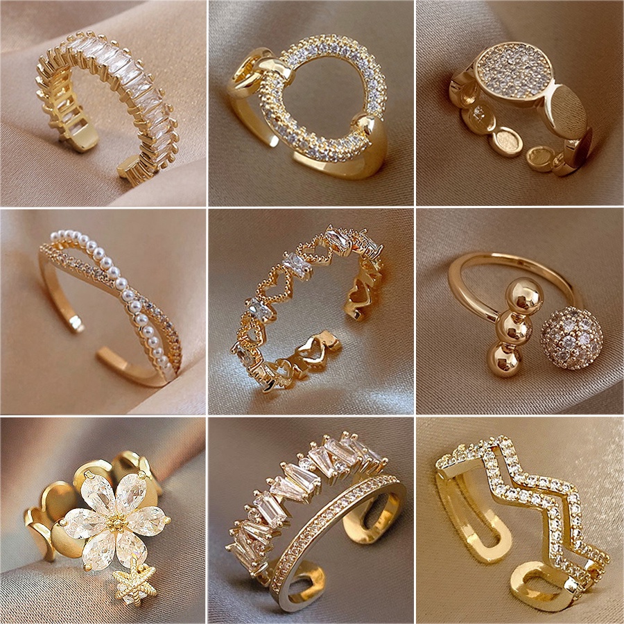 Nhẫn hở BELLA-BEE bằng thép titan đính đá có thể điều chỉnh kích thước