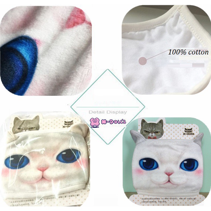 23 mẫu khẩu trang 3d Xdolls chính hãng 100% cotton hình mèo chó hổ báo mặt cười mũi lợn độc đáo