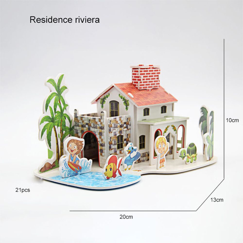 LANFY Creativity 3D Stereo Puzzle Three-dimensional Amusement Park Model House Building Model Mini House Paper Model Cartoon Puzzles Hand-assembled Educational Kids Children Gift Early Learning Toys