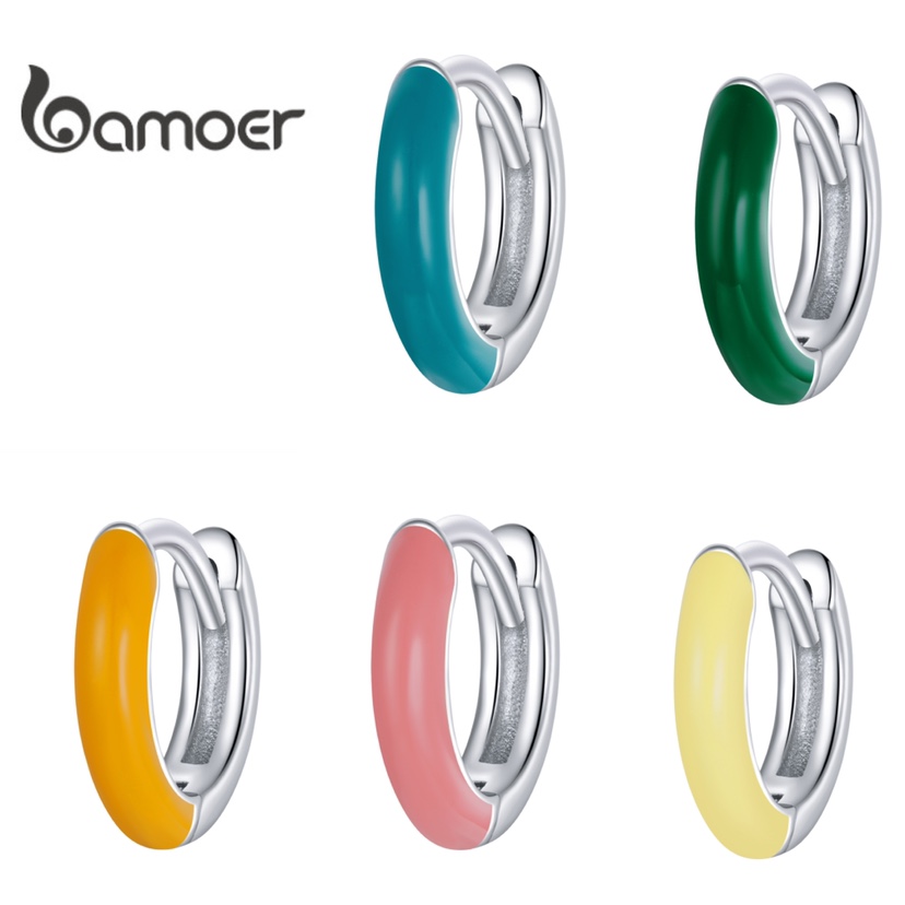 1 Bông Tai Bamoer Chính Hãng Bằng Bạc 925 Màu Vàng / Bạc BSE488-BU Đơn Giản Thời Trang Cho Nữ