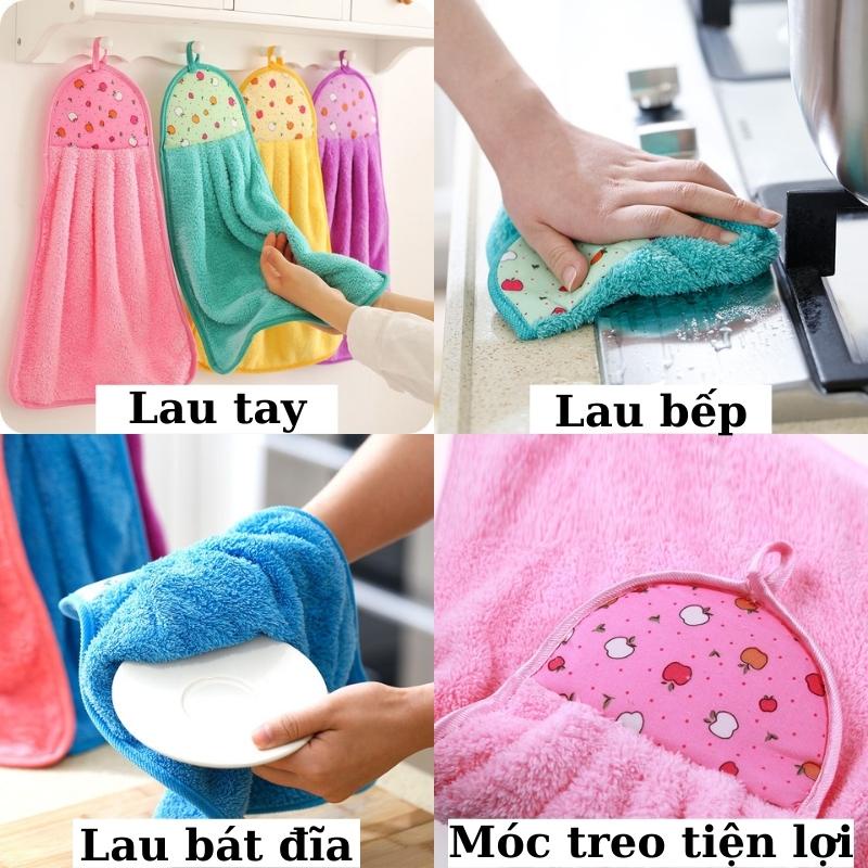 Khăn lau bếp đa năng có móc treo lau tay bát đĩa chất liệu vải bông mềm và thấm nước - Giao màu ngẫu nhiên