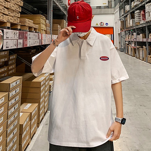 Áo thun polo tay ngắn dáng rộng phong cách Hàn Quốc thời trang hè cho nam