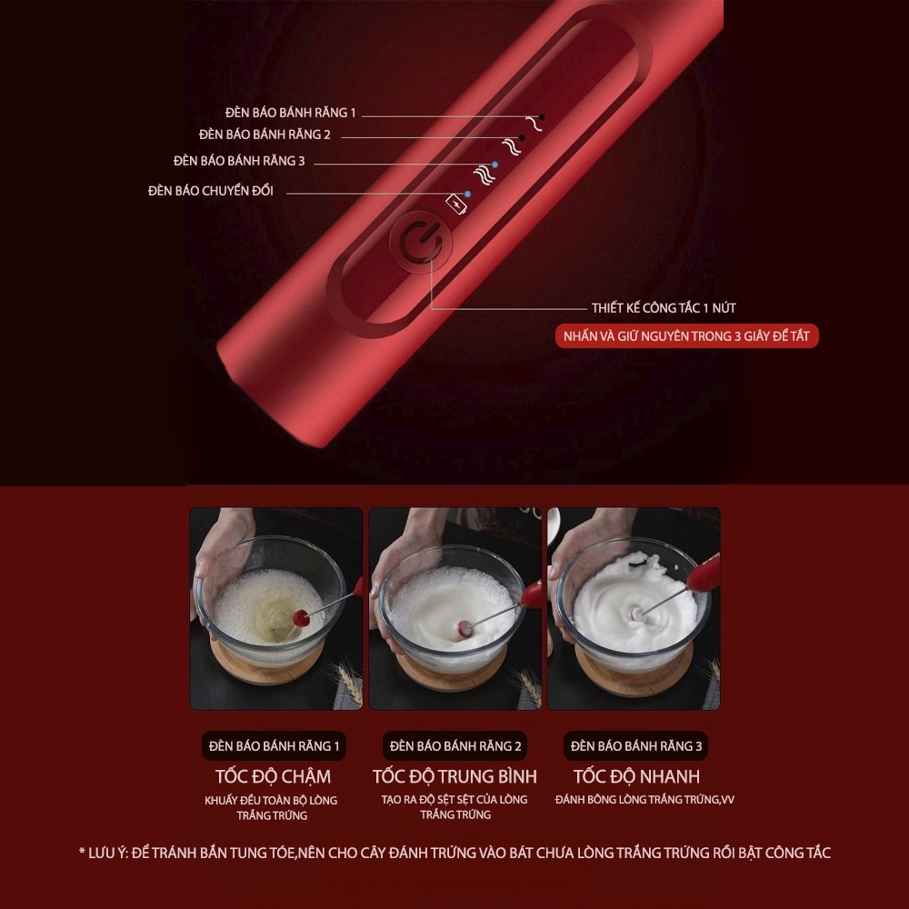 Máy Đánh Trứng Sữa Tạo Bọt Cafe Cầm Tay Mini Pin Sạc Cao Cấp,Máy đánh sữa,  bằng điện 3 tốc độ,Nhựa ABS, thép không gỉ