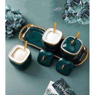 Set hũ 3 gia vị sứ, bộ đựng gia vị