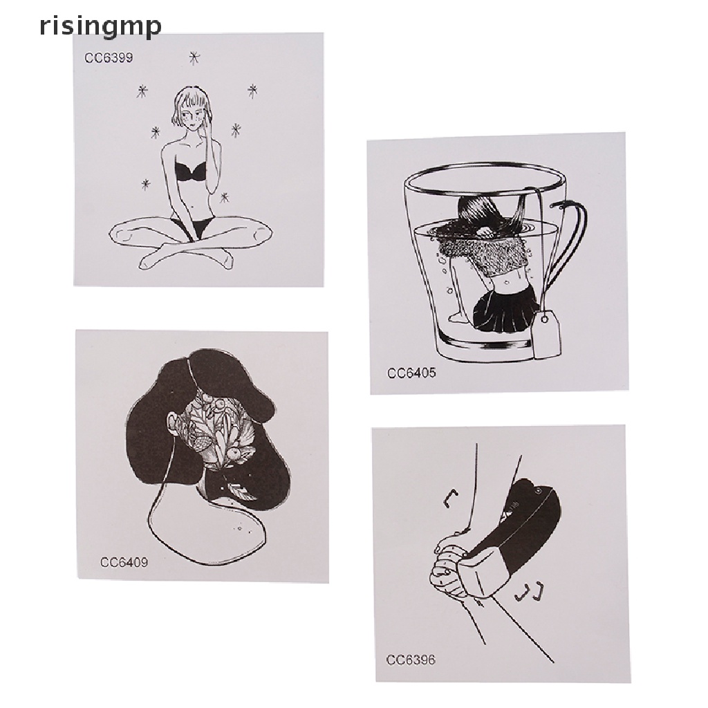 Set 5 Tấm Hình Xăm Dán Họa Tiết Trắng Đen Phong Cách Vintage ♨Nóng Bỏng