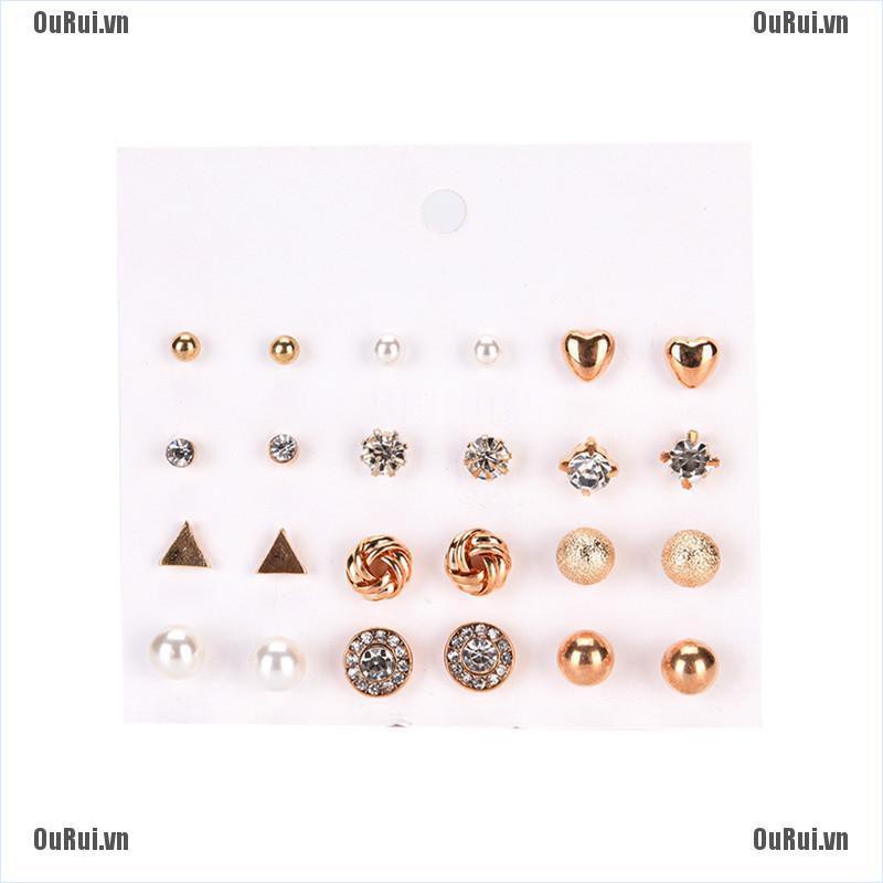 Set 12 Đôi Bông Tai Thiết Kế Xinh Xắn Thời Trang Dành Cho Nữ