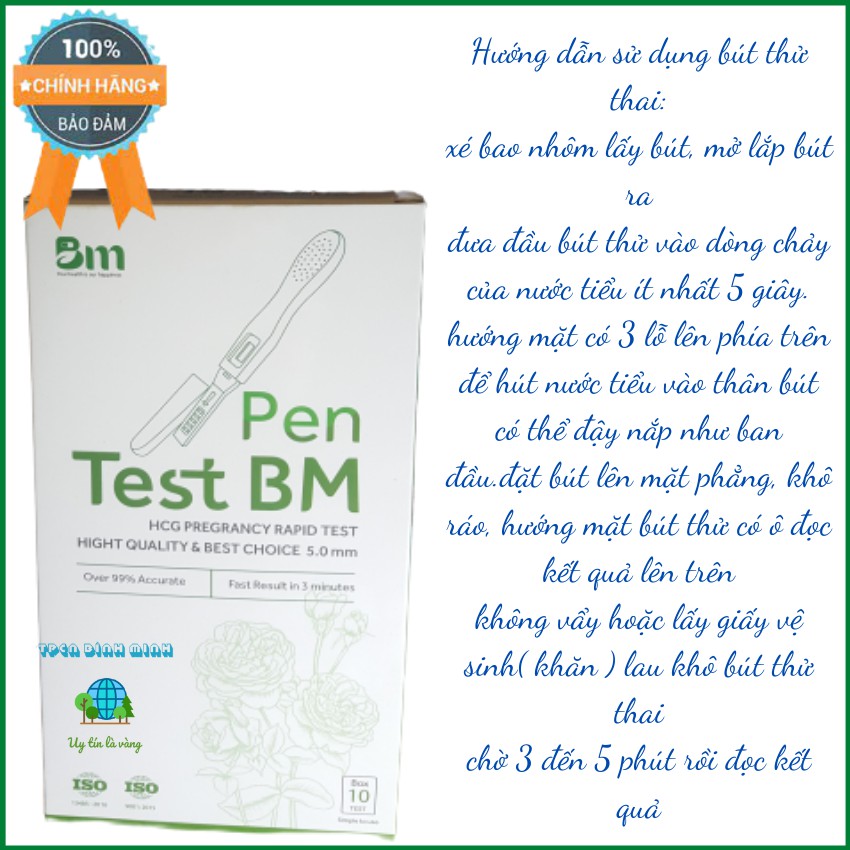 [Che Tên SP] Bút Thử Thai Pen Test BM Cho Kết Quả Nhanh Chóng, Chính Xác, Không Cần Dùng Cốc ( 1 Bút)