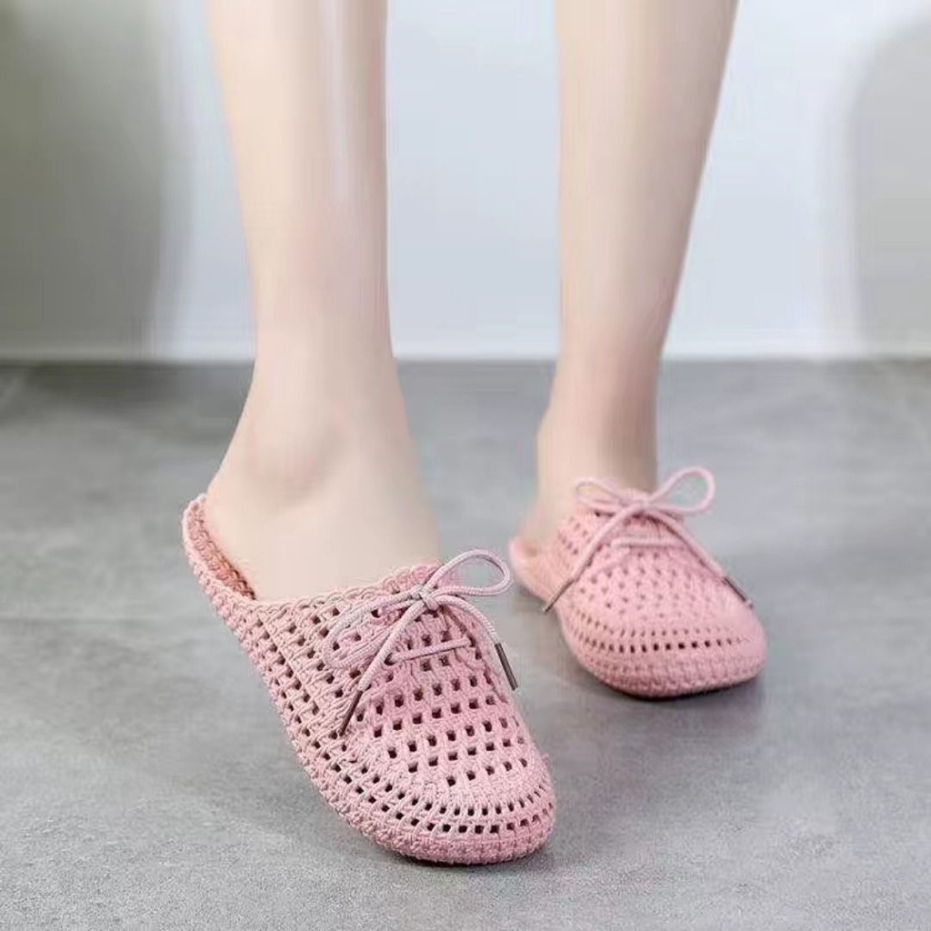 Dép bít mũi phối ren thoáng khí chống trượt phong cách Hàn Quốc thời trang mùa hè cho