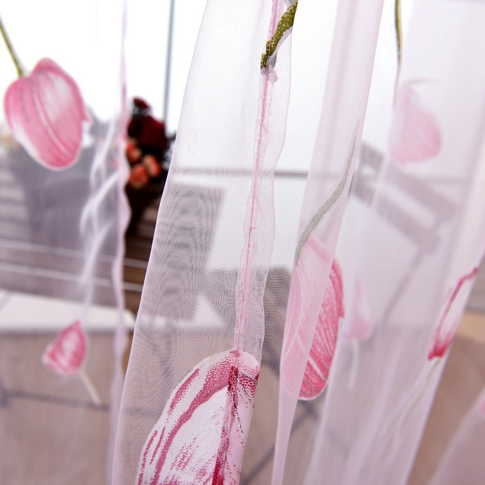 Rèm Cửa Vải Tuyn Họa Tiết Hoa Tulip