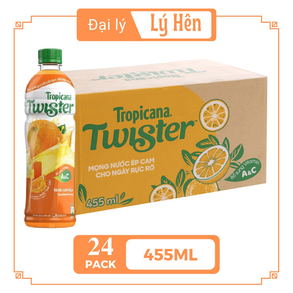 Thùng 24 Chai Nước Cam Ép Twister Tropicana Chai Nhựa 455ml Date Luôn Mới