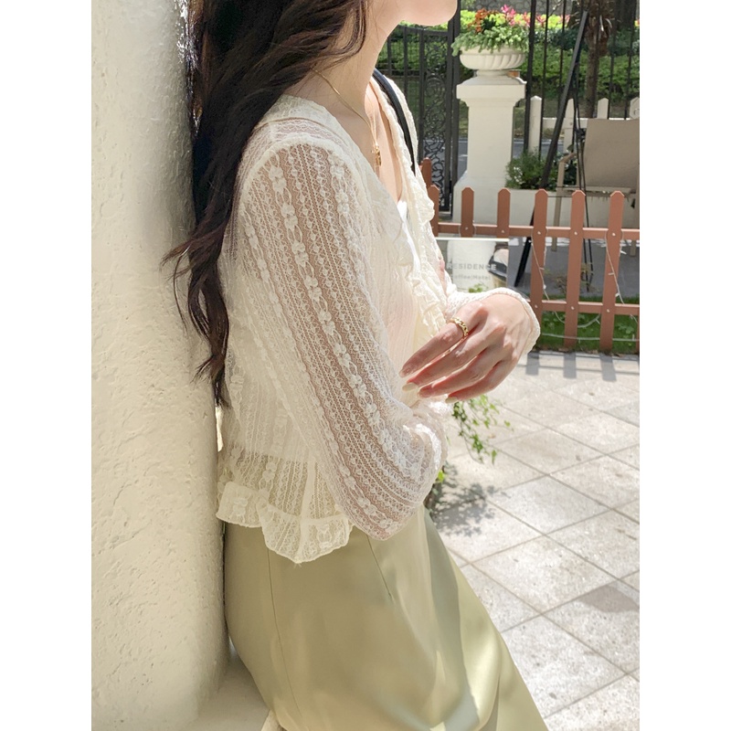 Áo Khoác Cardigan Ngắn Phối Ren Chống Nắng Phong Cách Phương Tây Thời Trang Mùa Hè Hàng Mới Dành Cho Bạn Nữ