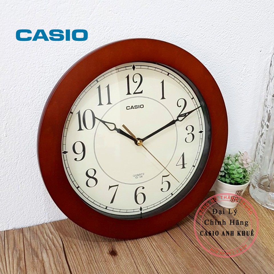 Đồng hồ treo tường Casio IQ-126-5DF viền gỗ, kim trôi im lặng