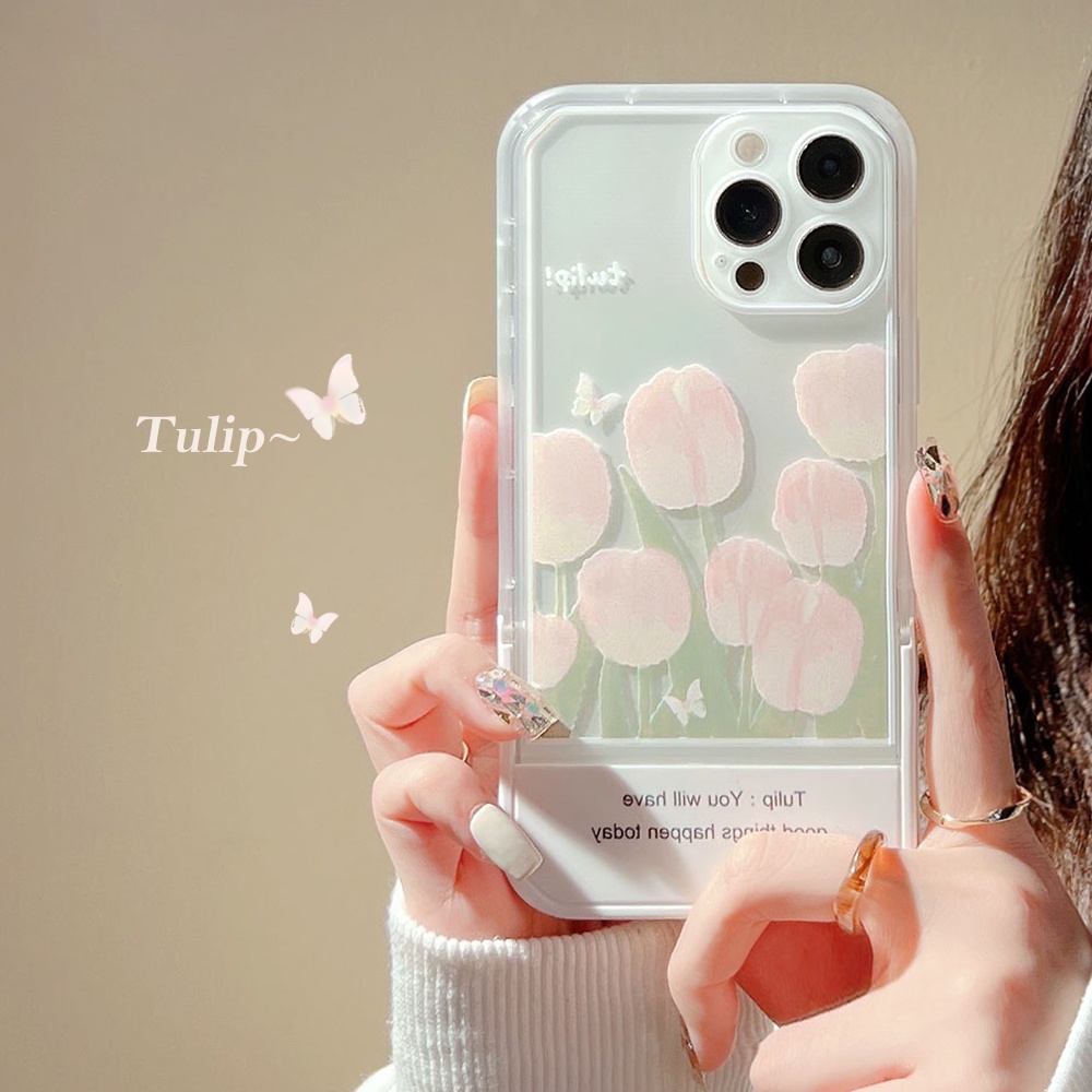 Casing For IPhone 13 12 11 7 8 Plus X Xs Xr Pro Max 7+ 8+ SE 2020 Xsmax Promax 13Promax 12Promax 11Promax tulip Lucky Words Invisible folding bracket Phone Case Flower Stand Back Cover TX 05