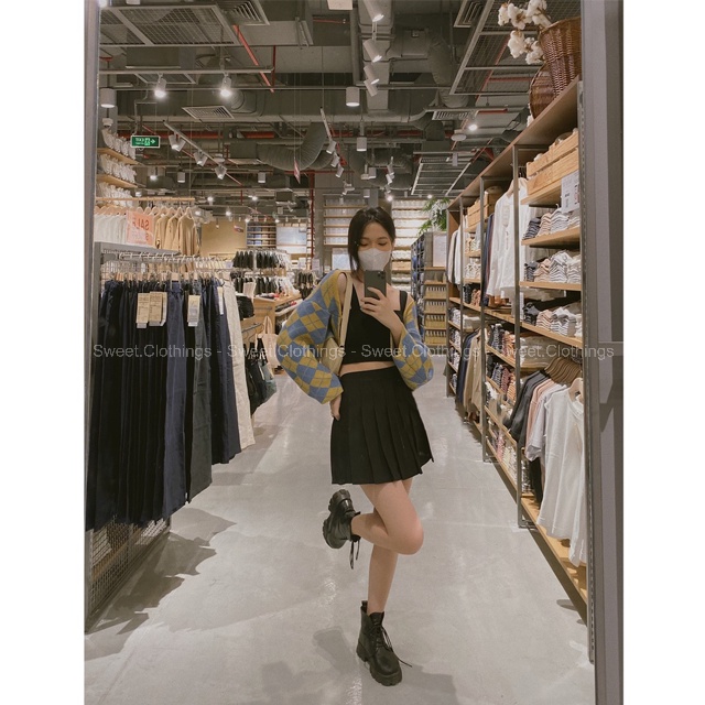 Áo khoác Cardigan dáng CROPTOP họa tiết caro kẻ chất len mịn hàng Quảng Châu 3 màu SWEET.CLOTHINGS