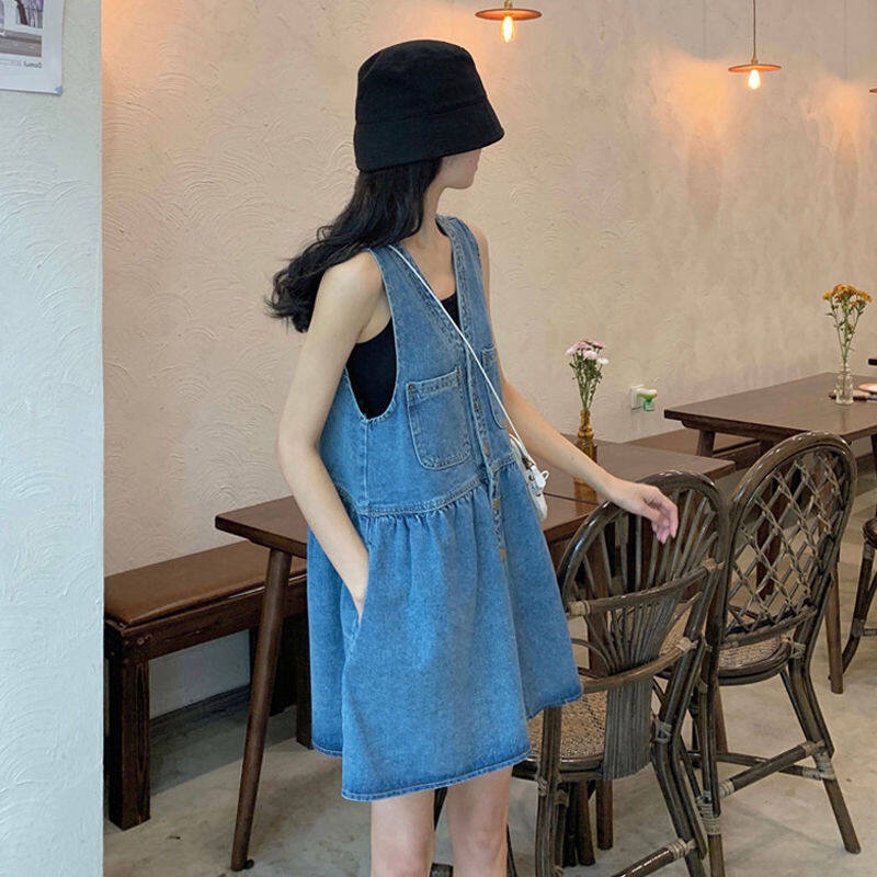 Đầm Denim Hai Dây Cổ Chữ V Phong Cách Hàn Quốc Mẫu Mới Thời Trang Mùa Hè Dành Cho Nữ Hot Trend Loại 1