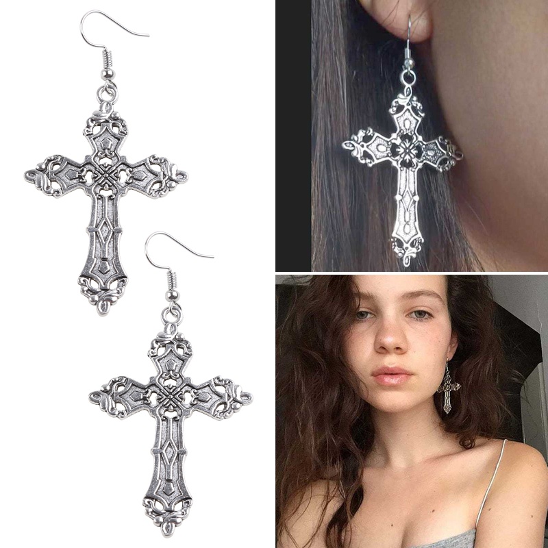 Bông Tai Hình Thánh Giá Phong Cách Gothic Punk Cổ Điển Thời Trang Cho Nữ