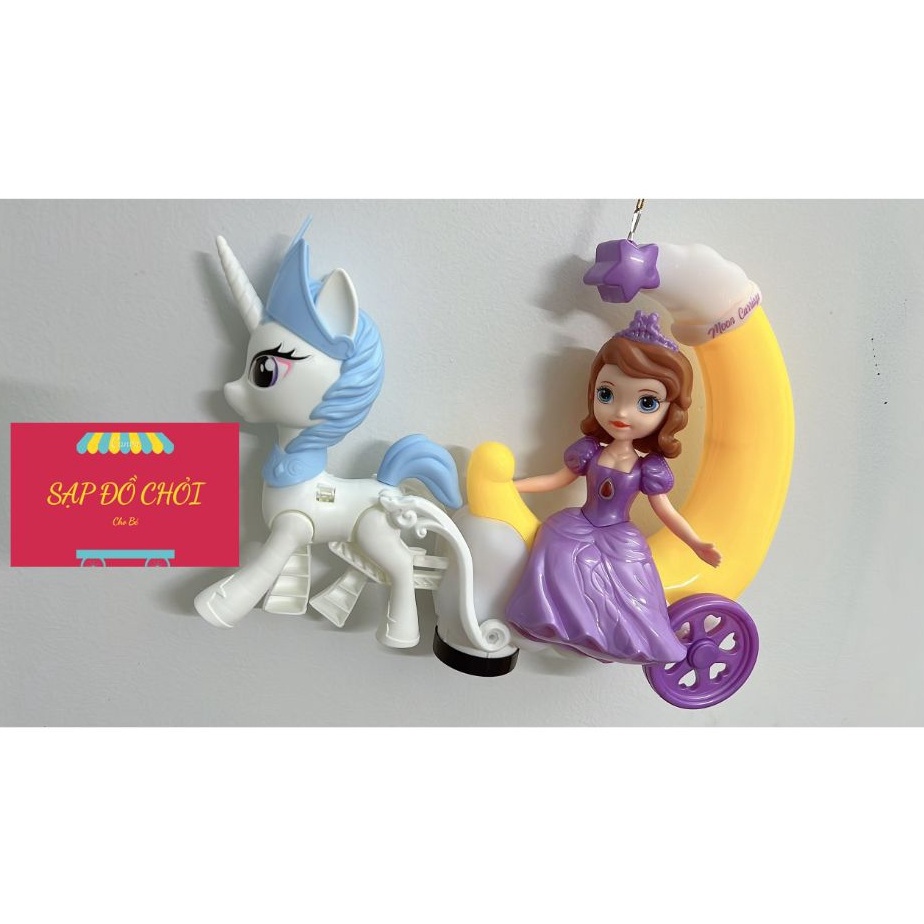 ( Mẫu mới 2022 ) Lông đèn Công chúa Sophia cưỡi xe ngựa Pony vỗ cánh chạy