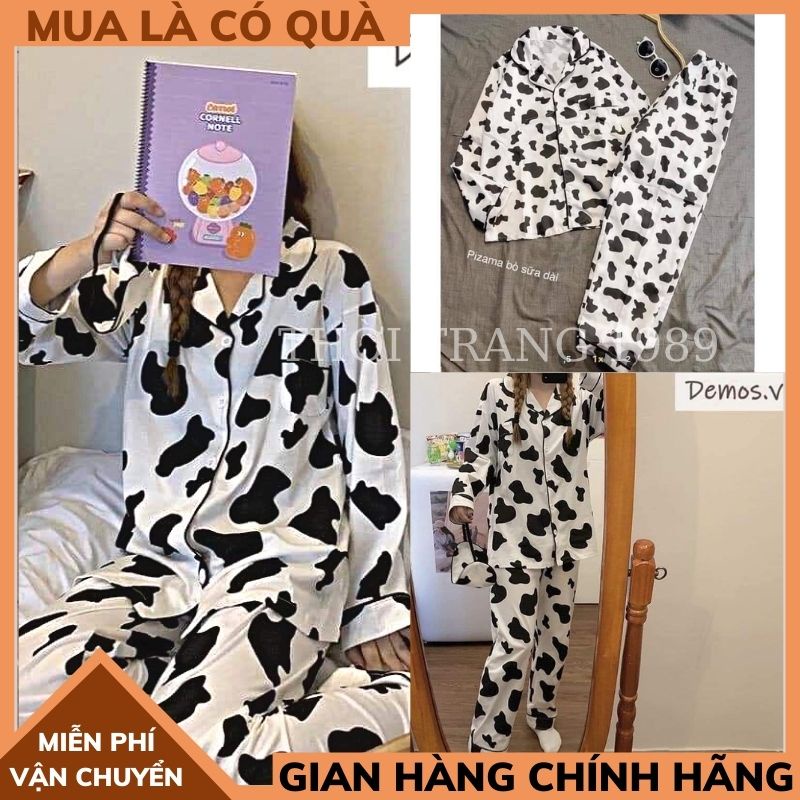 Bộ Pijama Bò Sữa- Bộ Ngủ Dáng Dài -Bò Sữa Dài Tay Ulzzang Hot 2021-  Mặc Nhà THỜI TRANG 1989
