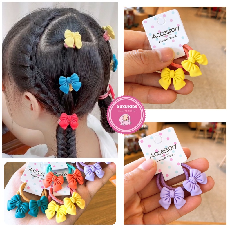 Dây buộc tóc trẻ em, sét 2 dây buộc tóc hình nơ đáng yêu dễ thương cho bé gái từ 0 đến 10 tuổi Xu Xu Kids
