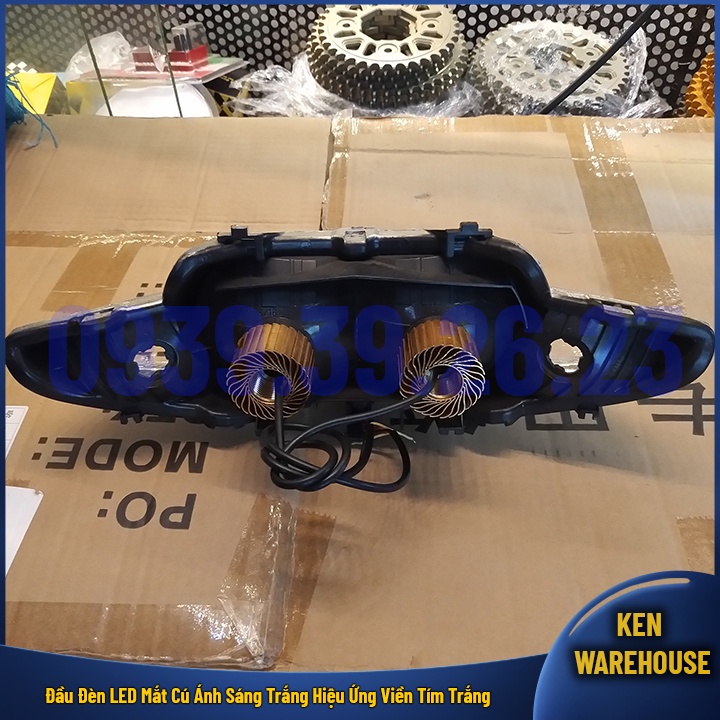 Đầu đèn LED mắt cú ánh sáng Trắng với hiệu ứng viền Tím Trắng xe Wave Alpha 2002 2003 2004 Wave ZX - KEN warehouse