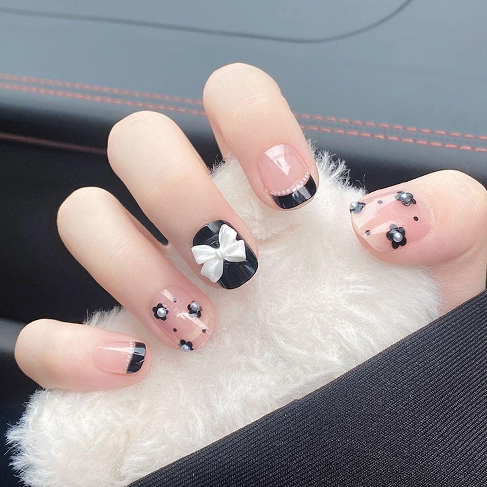 Bộ Móng Tay Giả Ngắn Tháo Rời Được Hình Nơ Hoa Phong Cách Nhật Bản