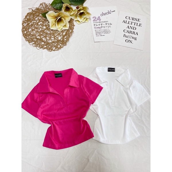 Áo thun croptop cổ bẻ