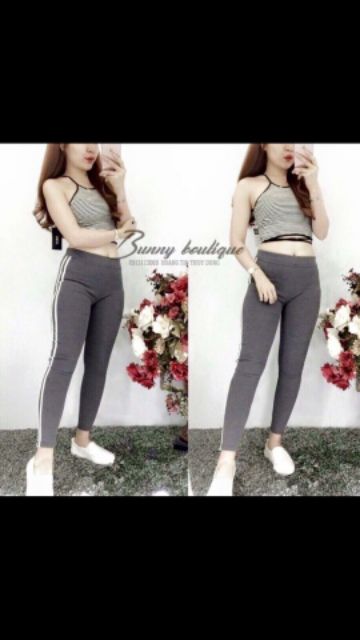 Quần legging viền hai sọc hình thật chụp sàn