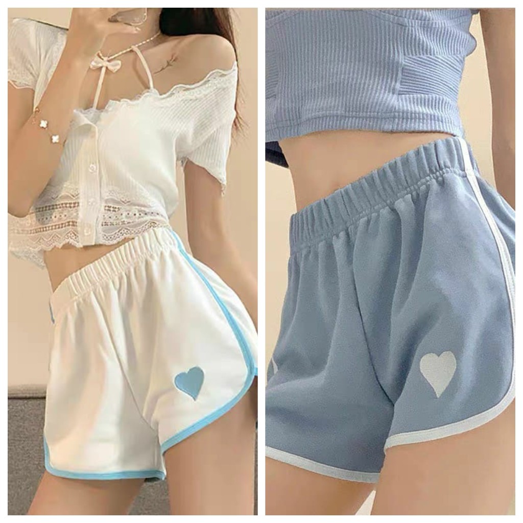 Quần đùi nữ mặc nhà sọc viền VIETSTAR quần short nữ ngắn cạp chun Tim trước chất Umi Ulzzang | WebRaoVat - webraovat.net.vn