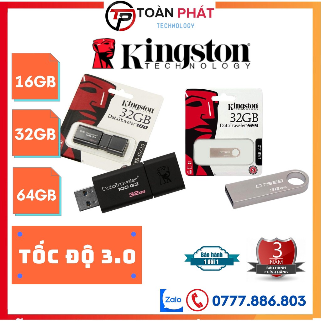 USB Kingston 16Gb 32Gb 64Gb Nhựa Tốc độ 3.0 hàng chính hãng của Kingston, USB chống nước thiết kế nhỏ gọn BH lên tới 3N