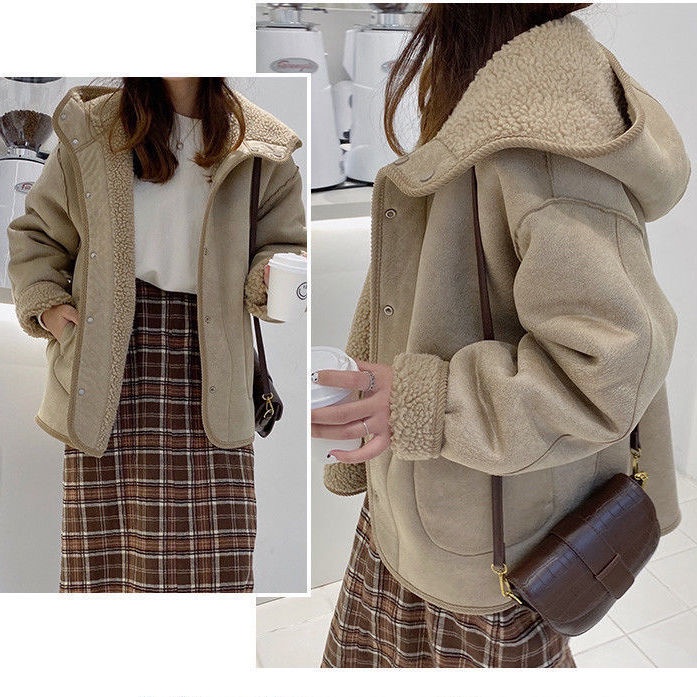 Áo Khoác Len Lông Cừu Dày Hai Mặt Dáng Rộng Phong Cách Hàn Quốc Thời Trang Mùa Đông Hàng Mới 2023 Dành Cho Bạn Nữ