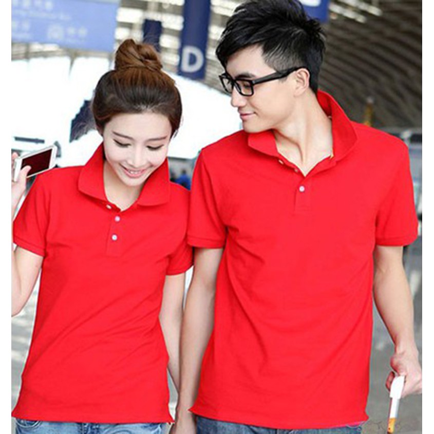 Áo thun polo nam nữ HUTA PT103 trơn màu đỏ tươi, vải cá sấu cotton, cao cấp mềm mịn thoáng mát