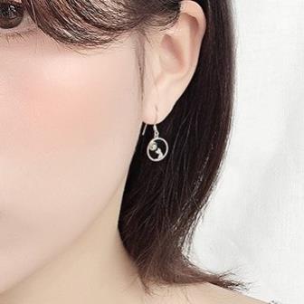 (0175) Khuyên Tai Tròn Hình Mèo Đính Kim Cương Đơn Giản Dễ Thương