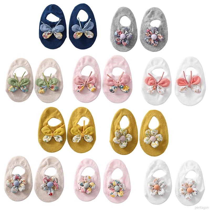 Vớ cotton chống trượt họa tiết hoa bướm dễ thương cho bé gái