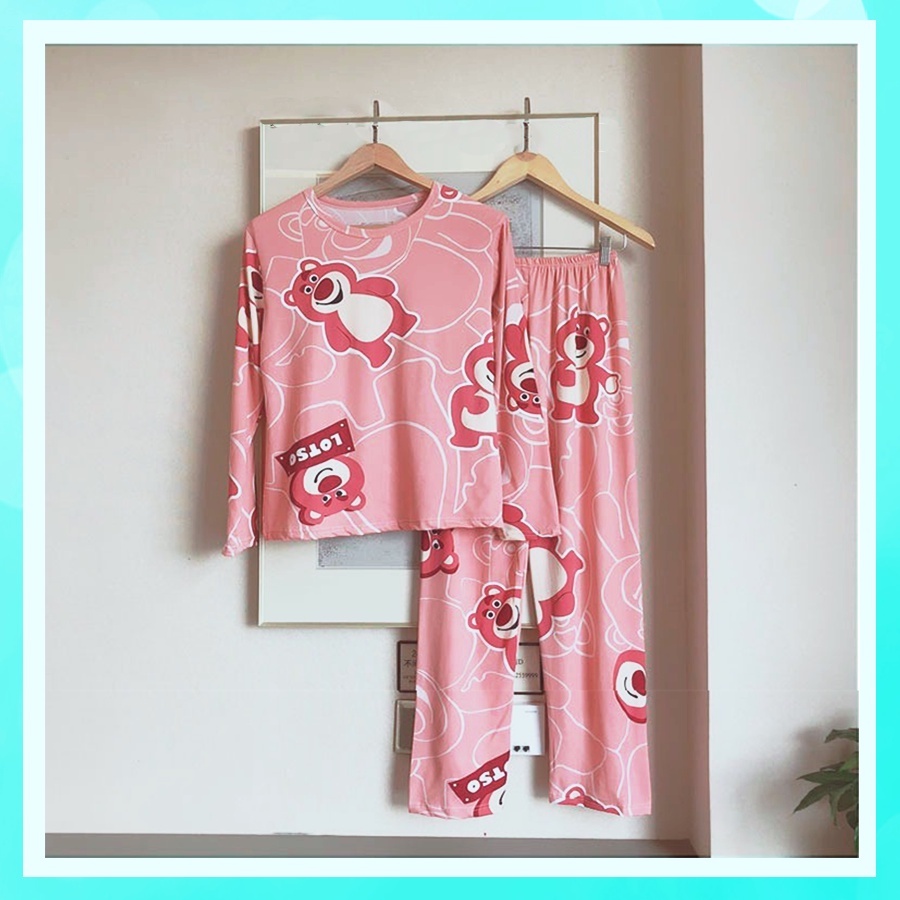 Đồ ngủ nữ mặc nhà dễ thương tay dài quần dài họa tiết hoạt hình chất cotton thun lạnh cao cấp TDD01A