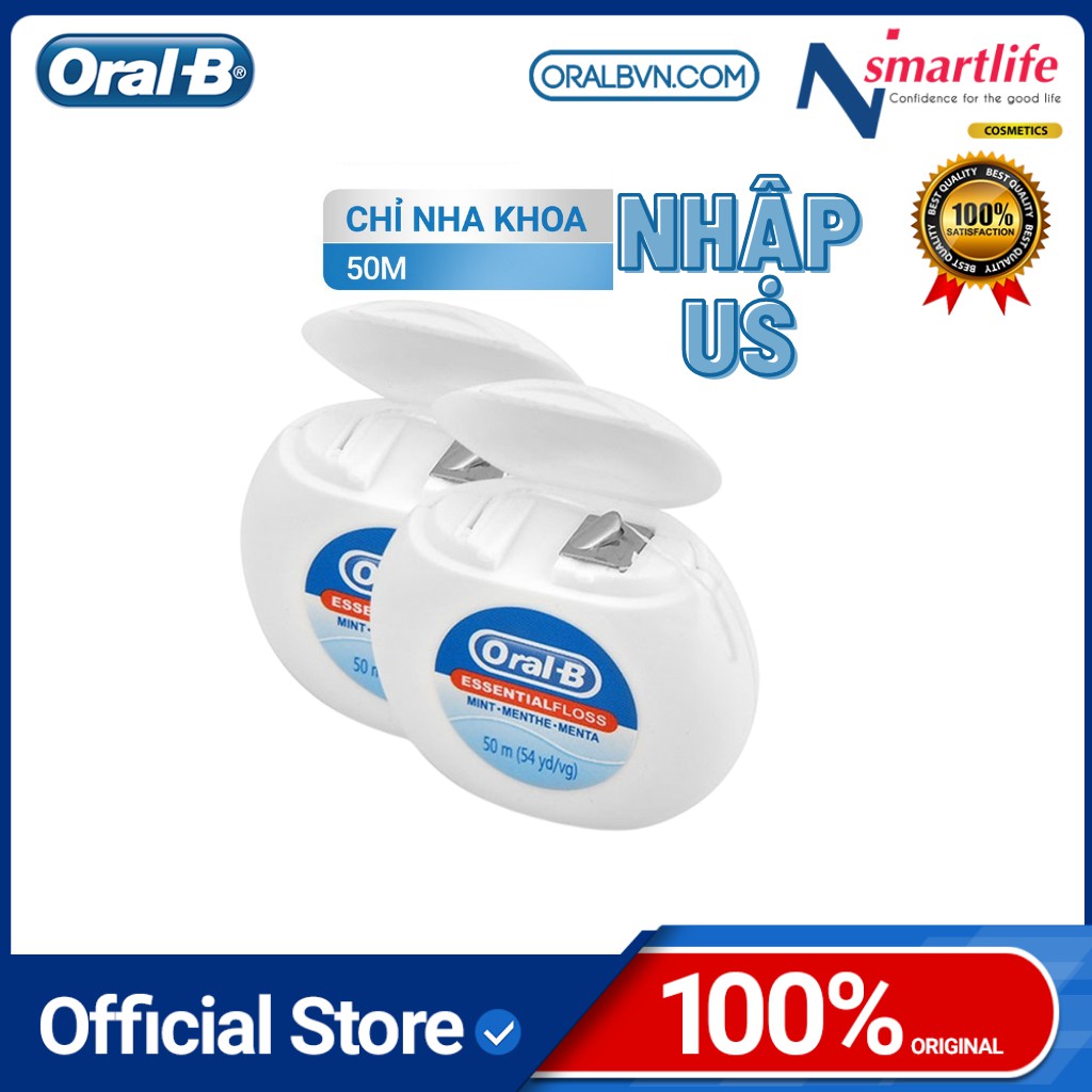 Chỉ Nha Khoa Oral B Essential Floss dài 50m mùi bạc hà chính hãng US