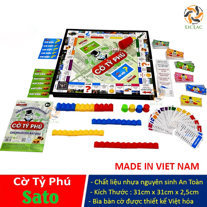 Cờ Tỷ Phú Sato loại LỚN chất liệu nhựa Cao Cấp An Toàn, Bộ đồ chơi Cờ Tỷ Phú Việt Hóa Board Games - LICLAC
