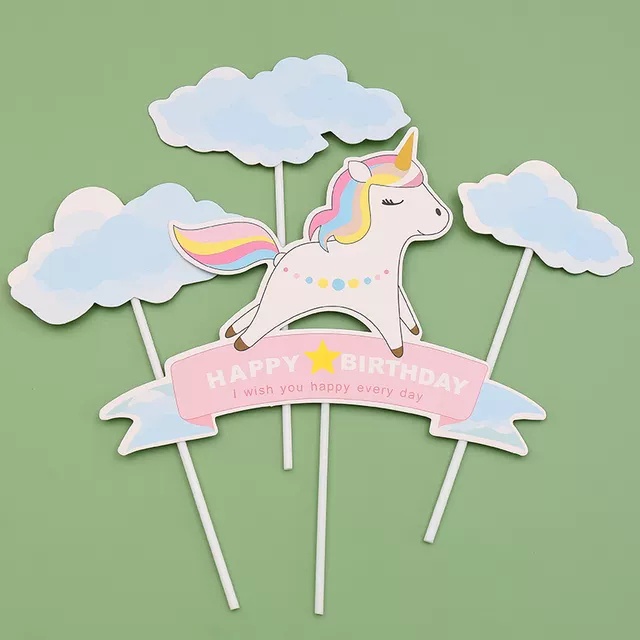 Phụ Kiện Trang trí Bánh Sinh Nhật Bánh Kem - SET THẺ CẮM NGỰA 1 SỪNG