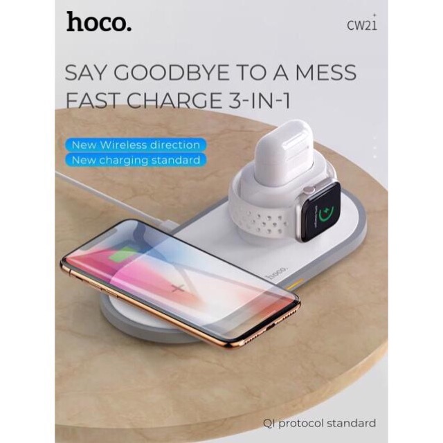 Sạc không dây 3 in 1 Hoco CW21 chính hãng