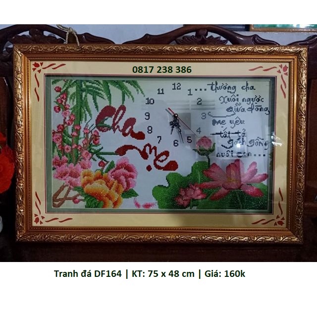 Tranh đính đá đồng hồ cha mẹ DF164 (75 x 48 cm)