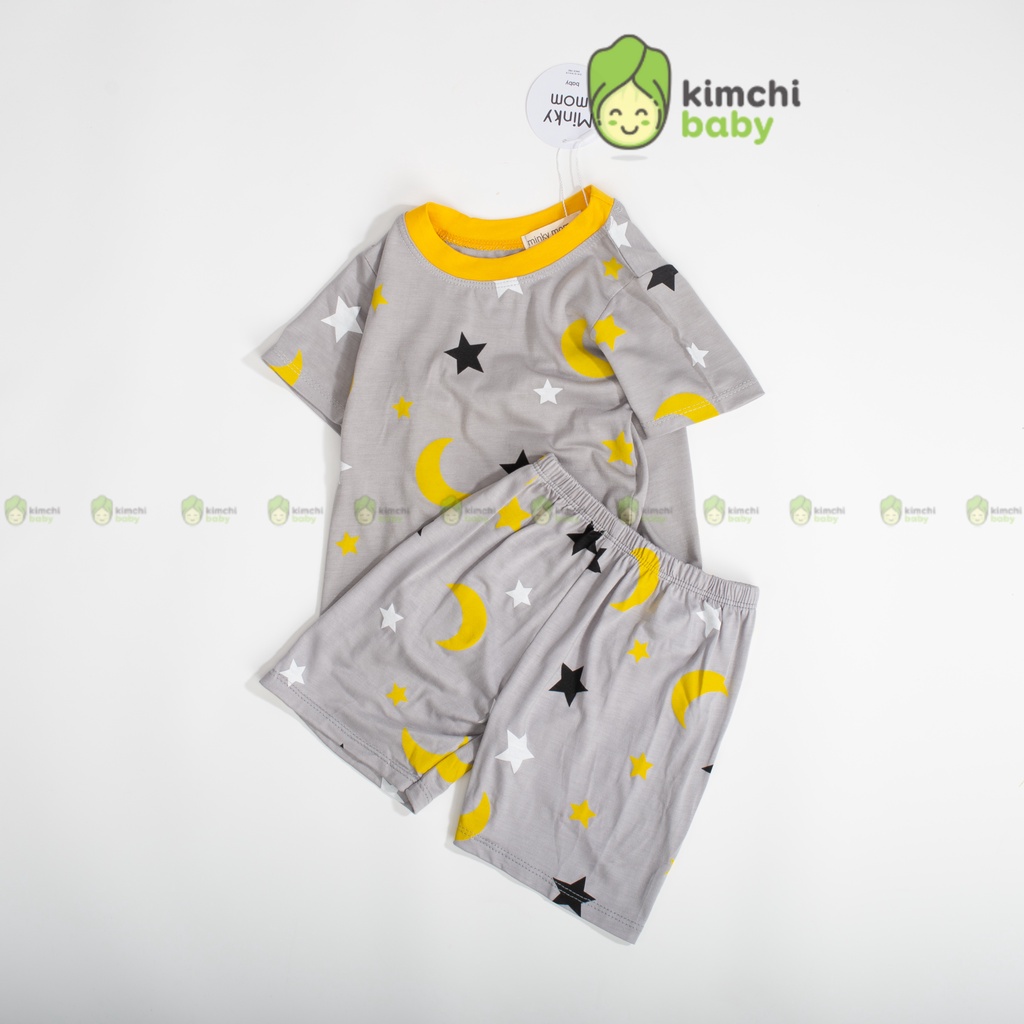 Đồ Bộ Bé Gái, Bé Trai Minky Mom Vải Thun Lạnh Sư Tử Xanh Cầu Vồng, Bộ Cộc Tay Mặc Nhà Cho Bé MKM2204